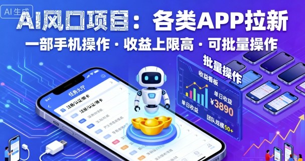 AI风口项目，各类APP拉新，一部手机就可以操作，收益上限高，可批量操作-沈臣知识库