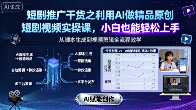短剧推广干货之利用AI做精品原创短剧视频实操课，小白也能轻松上手-沈臣知识库