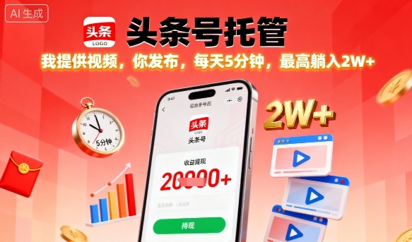 【头条号托管】我提供视频，你发布，每天5分钟，最高躺入2W+【揭秘】-沈臣知识库