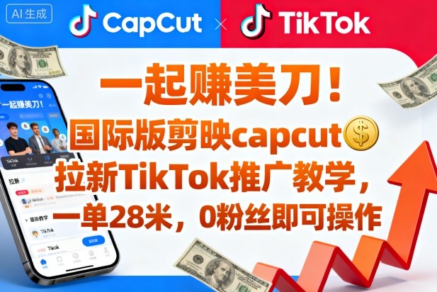 一起賺美刀!国际版剪映capcut拉新TikTok推广教学,一单28米,0粉丝即可操作(附推广入口和教学)-沈臣知识库
