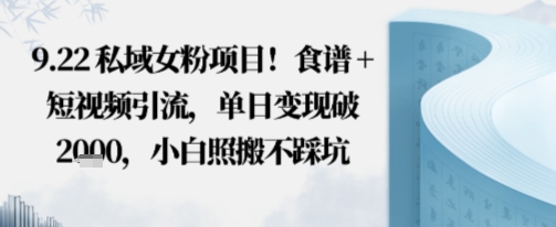 私域女粉项目！食谱+短视频引流，单日变现破多张，小白照搬不踩坑-沈臣知识库