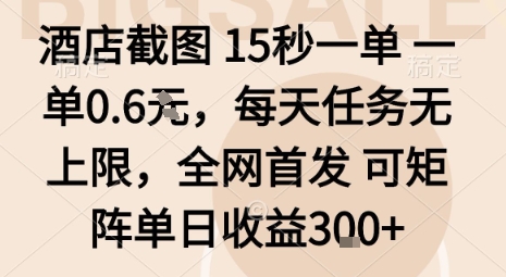 酒店截图15秒一单，一单0.6米，每天任务无上限，全网首发可矩阵单日收益3张【揭秘】-沈臣知识库