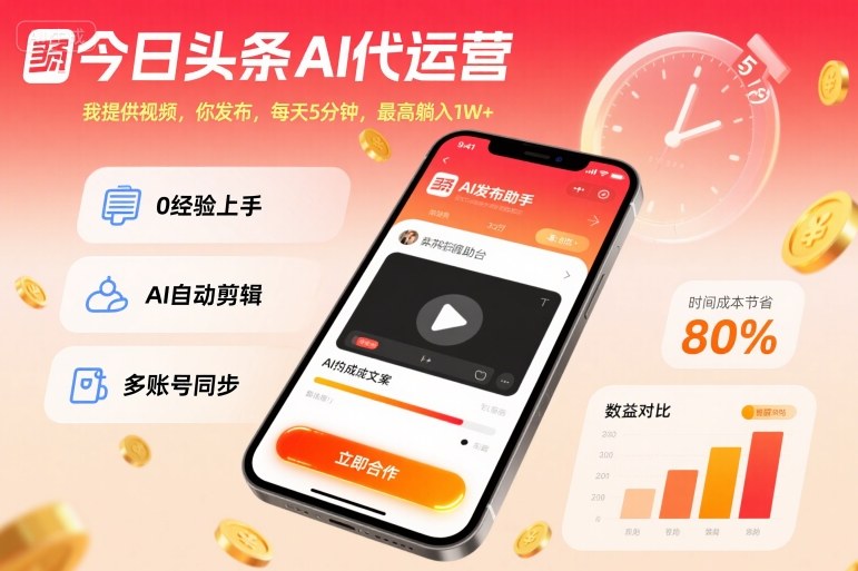 今日头条AI代运营,我提供视频,你发布,每天5分钟,最高躺入1W+【揭秘】-沈臣知识库