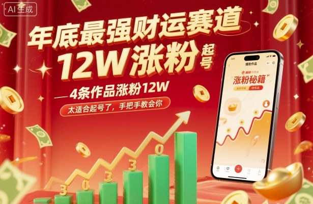年底最强财运赛道,4条作品涨粉12W,太适合起号了,手把手教会你-沈臣知识库