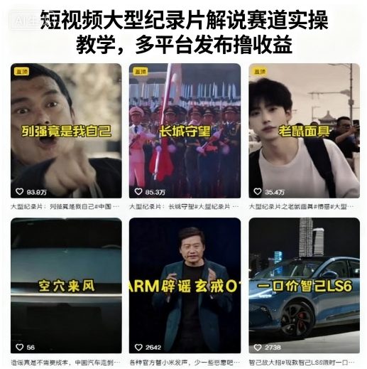 短视频大型纪录片解说赛道实操教学，多平台发布撸收益-沈臣知识库
