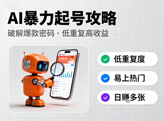 今日头条新玩法，AI暴力起号，重复度低，更容易爆，日入多张-沈臣知识库