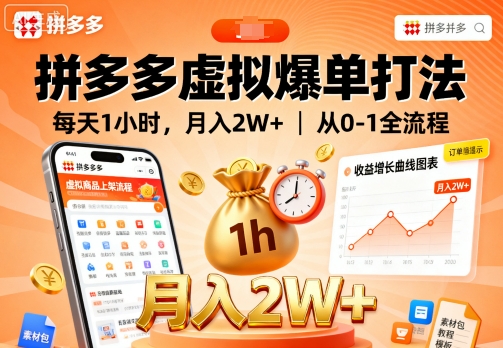 拼多多虚拟爆单打法，每天1小时，月入2W+，从0-1全流程-沈臣知识库