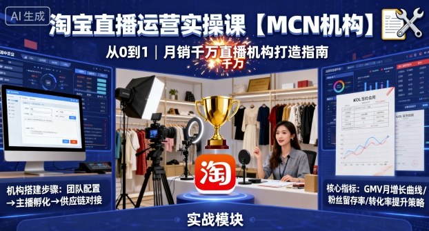 淘宝直播运营实操课【MCN机构】，从0到1做一家月销千W的直播机构-沈臣知识库