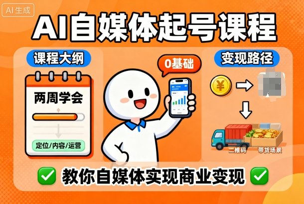 AI自媒体起号课程，0基础小白两周学会，教你自媒体实现商业变现-沈臣知识库