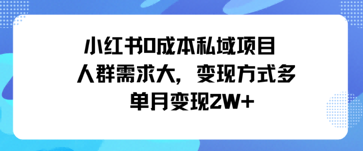 小红书0成本私域项目，人群需求大，变现方式多单月变现2W+-沈臣知识库