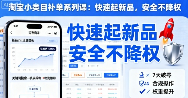 淘宝小类目补单系列课，快速起新品，安全不降权-沈臣知识库