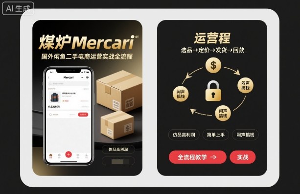 煤炉Mercari国外闲鱼二手电商运营实战全流程,仿品高利润,简单上手,闷声搞钱-沈臣知识库