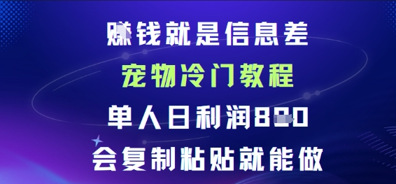 賺钱就是信息差宠物冷门教程，单人日利润日8张会复制粘贴就能做-沈臣知识库