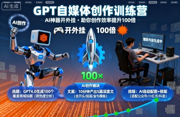 GPT自媒体创作训练营：AI神器开外挂，助你创作效率提升100倍-沈臣知识库