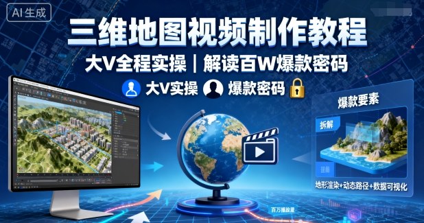 三维地图视频制作教程，大V全程实操，解读百W爆款密码-沈臣知识库