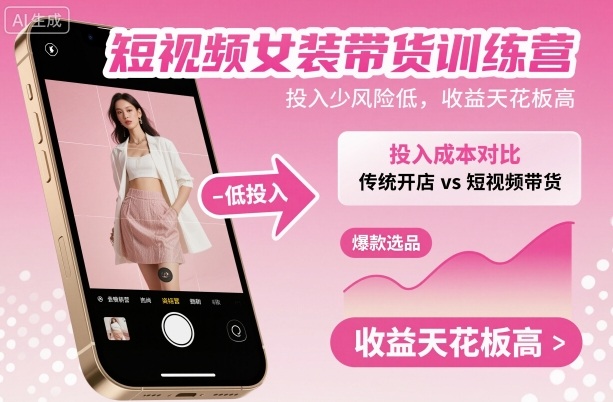 短视频女装带货训练营，投入少风险低，收益天花板高-沈臣知识库