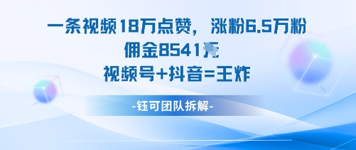 一条视频18W点赞,涨粉6.5W粉佣金8541米,视频号+抖音=王炸-沈臣知识库