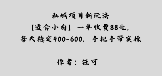 私域项目新玩法【适合小白】一单收费88米，每天稳定几张，手把手带实操-沈臣知识库