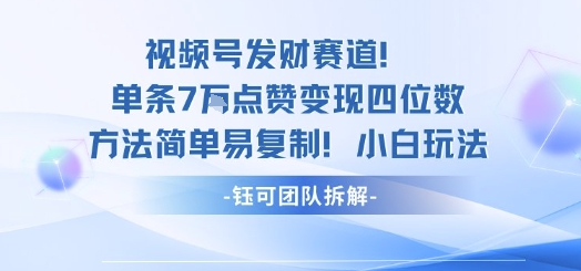 视频号发财赛道单条7W点赞变现四位数方法简单易复制小白玩法-沈臣知识库