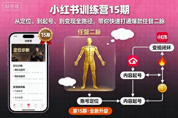 小红书训练营15期，从定位、到起号、到变现全路径，带你快速打通爆款任督二脉-沈臣知识库