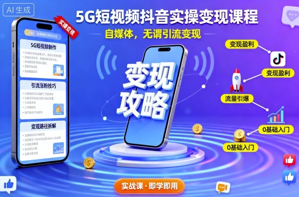 5G短视频抖音实操变现课程，自媒体，无谓引流变现-沈臣知识库