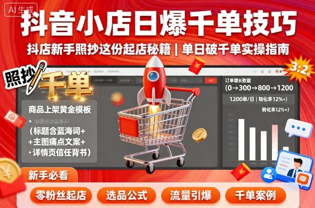 抖音小店日爆千单技巧，抖店新手照抄这份起店秘籍，单日破千单-沈臣知识库