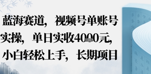 蓝海赛道，视频号单账号实操，单日实收1k，小白轻松上手，长期项目-沈臣知识库