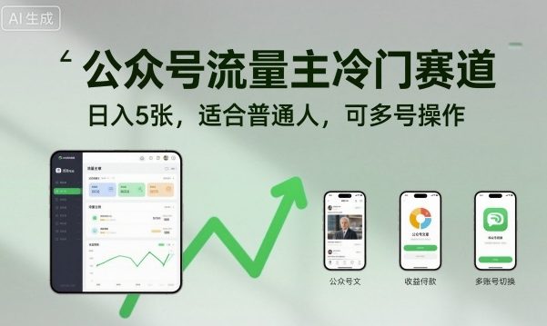 公众号流量主冷门赛道,日入5张,适合普通人,可多号操作-沈臣知识库