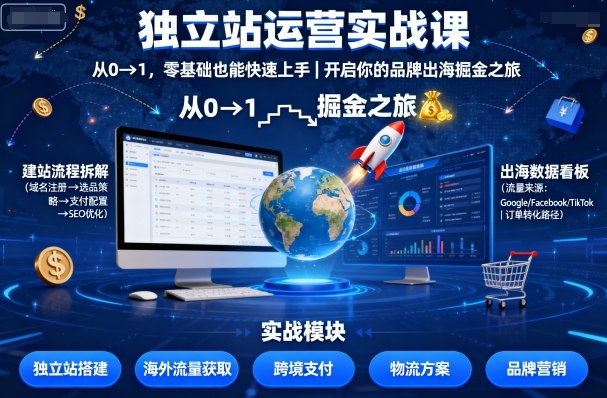 独立站运营实战课，从0到1，零基础也能快速上手，开启你的品牌出海掘金之旅-沈臣知识库