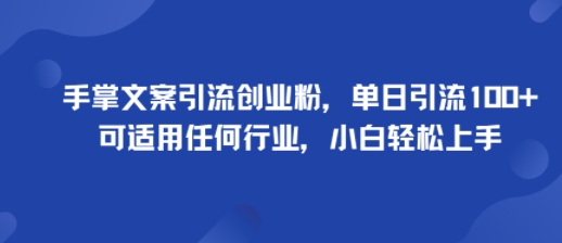 手掌文案引流创业粉，单日引流100+，可适用任何行业，小白轻松上手-沈臣知识库