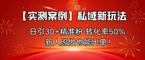 【实测案例】私域新玩法,日引30+精准粉,转化率50%,新人照做也能出单!-沈臣知识库