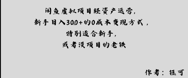 闲鱼虚拟项目轻资产运营，新手日入3张+的0成本变现方式，特别适合新手，或者没项目的老铁-沈臣知识库