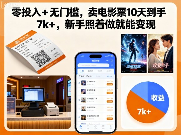 零投入+无门槛，卖电影票10天到手7k+，新手照着做就能变现【揭秘】-沈臣知识库