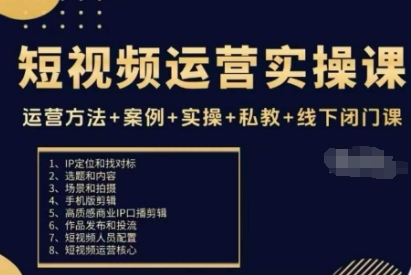 短视频运营实操课,运营方法+案例+实操+私教+线下闭门课-沈臣知识库