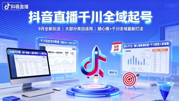 抖音直播千川全域起号，9月全新玩法，大部分类目适用，随心推以及千川全域最新打法-沈臣知识库