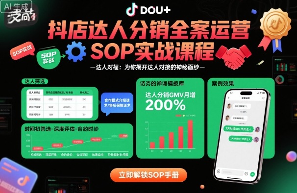 抖店达人分销全案运营SOP实战课程，为你揭开达人对接的神秘面纱-沈臣知识库