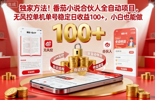 独家方法!番茄小说合伙人全自动挂G项目,无风控单机单号稳定日收益100+,小白也能做【揭秘】-沈臣知识库