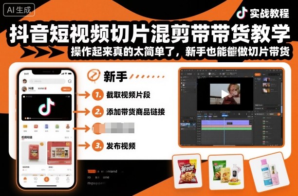 抖音短视频切片混剪带货教学,操作起来真的太简单了,新手也能做切片带货-沈臣知识库