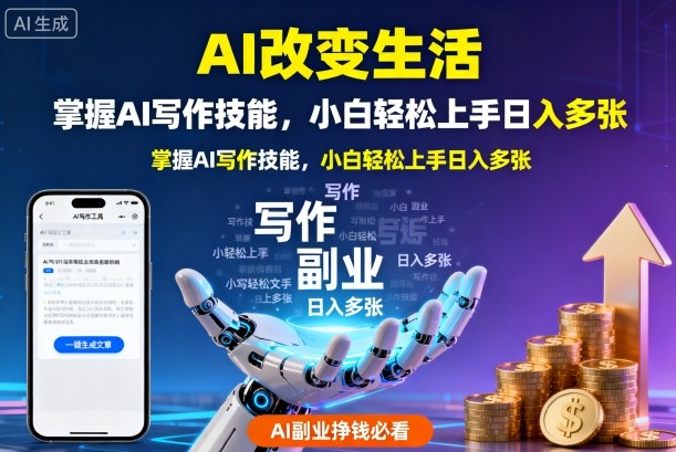 AI改变生活，掌握AI写作技能，小白轻松上手日入多张，AI副业挣钱必看-沈臣知识库