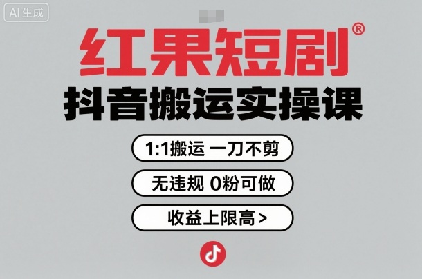 红果短剧拉新之抖音搬运实操课，1：1搬运，一刀不剪，无违规，0粉可做，收益上限高-沈臣知识库