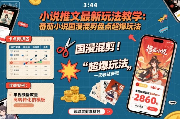 小说推文最新玩法教学，番茄小说国漫混剪盘点超爆玩法，全程干货，一天收益多张-沈臣知识库