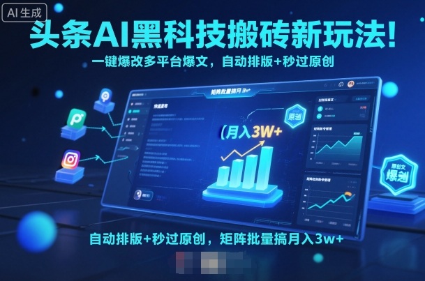 头条AI黑科技搬砖新玩法！一键爆改多平台爆文，自动排版+秒过原创，矩阵批量搞月入3w+【揭秘】-沈臣知识库