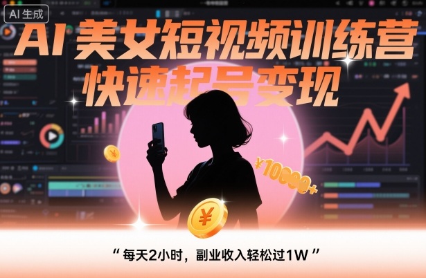 AI美女短视频训练营，快速起号变现，每天2小时，副业收入轻松过1W-沈臣知识库