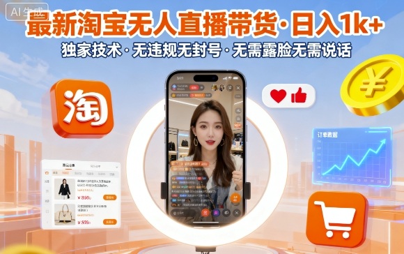最新淘宝无人直播带货，日入1k+，独家技术，无违规无封号，无需露脸无需说话【揭秘】-沈臣知识库